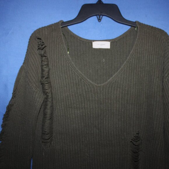 No Comment Thrashed Olive Sweater - Picture 3 of 5